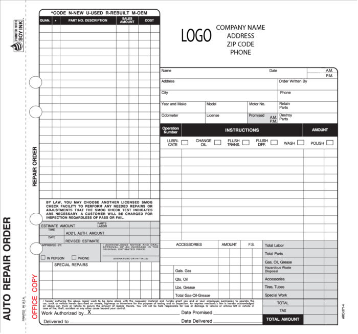 ARO-371-4 AUTO REPAIR SERVICE ORDER