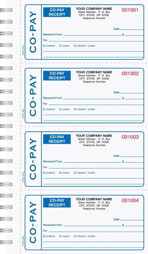 2 Part Co Pay Medical Receipt Book