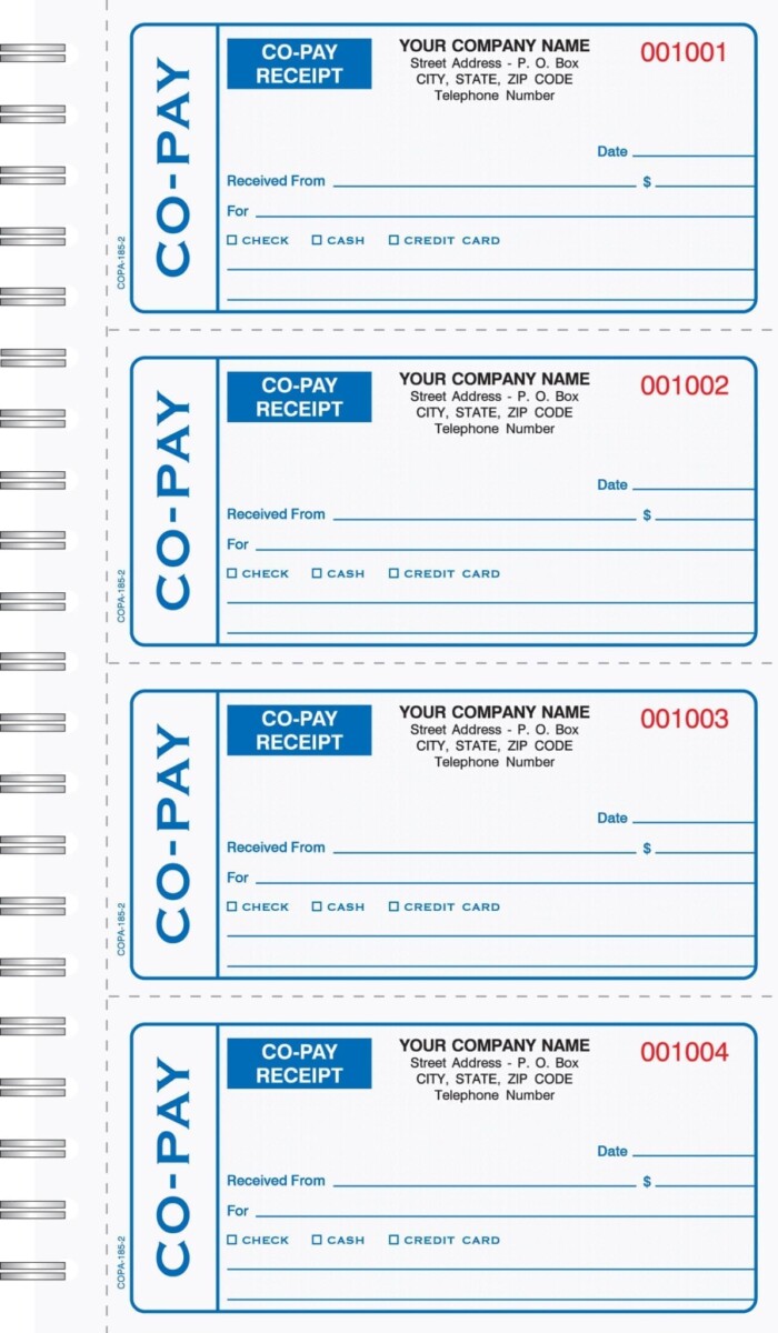 COPA-185 Co-Pay Cash Receipt Books