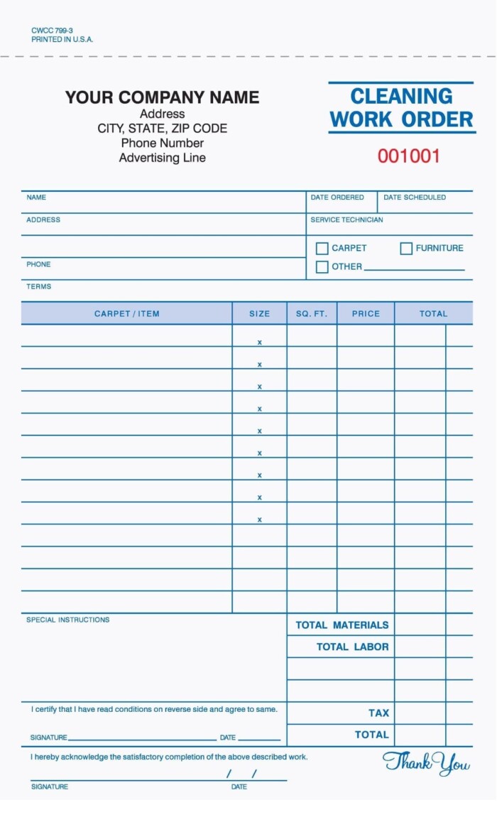 CWCC-799 Cleaning Work Order