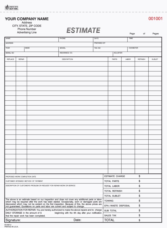 2 part repair estimate ES-697-2