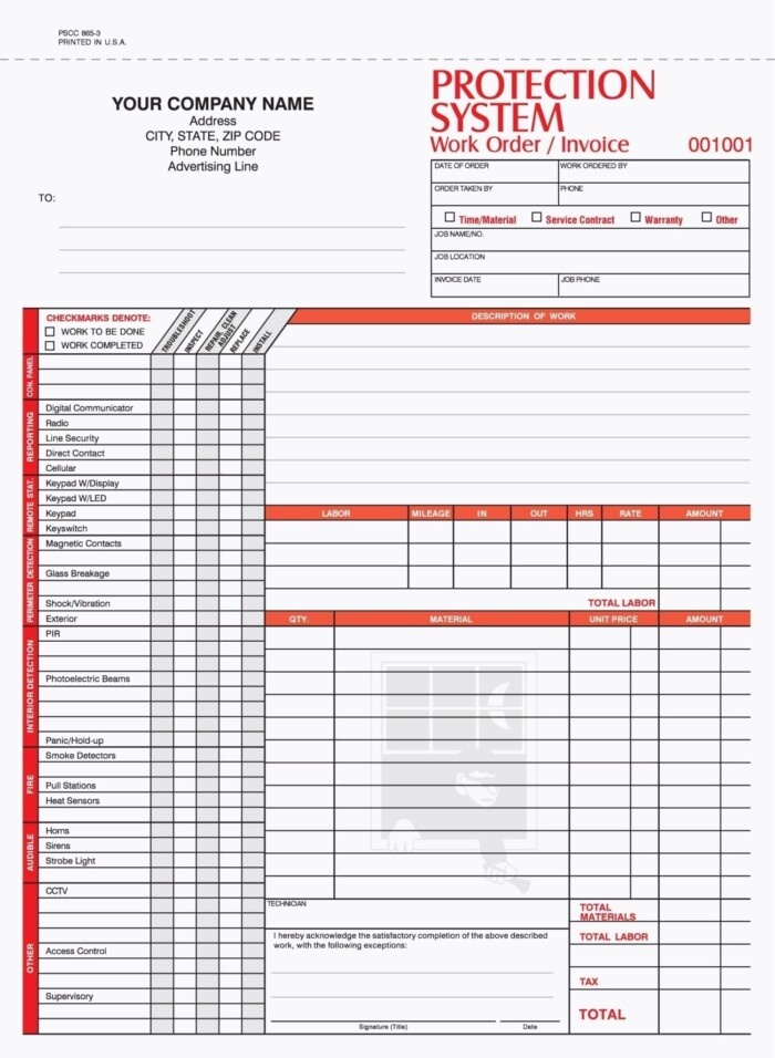 3-Part Protection System work order/ invoices-PSCC-865-3