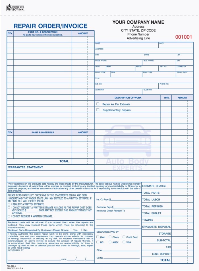 ROI-694 Repair Order Invoices