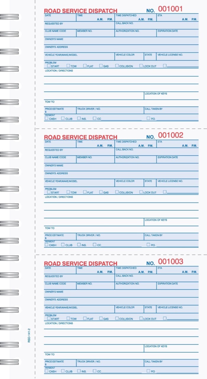 2 Part Dispatch Book RSD-141