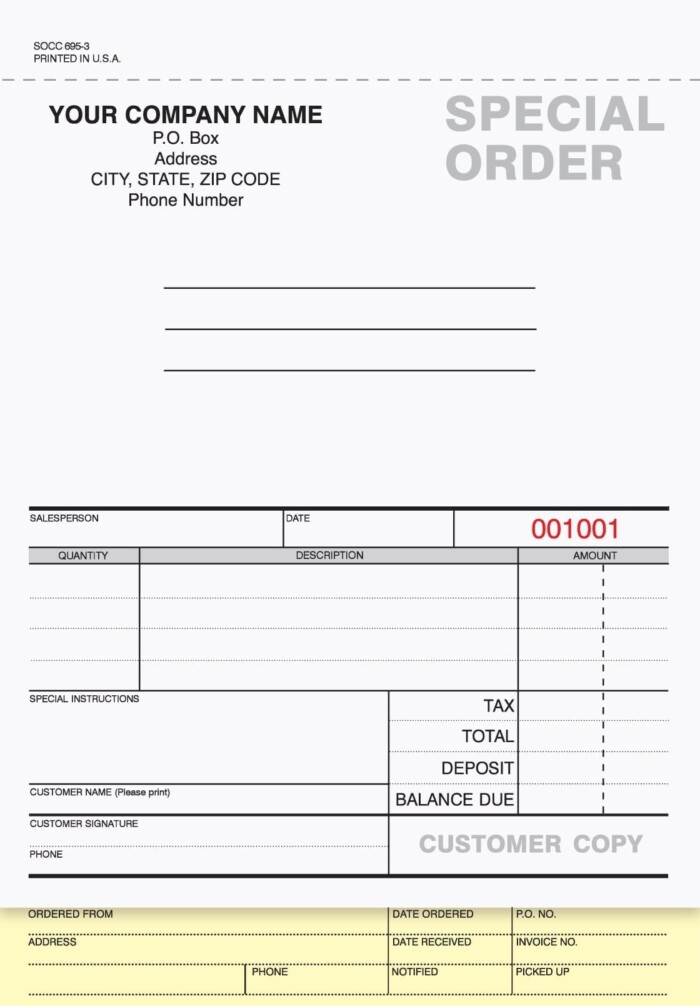 SOCC-695 Special Order Forms