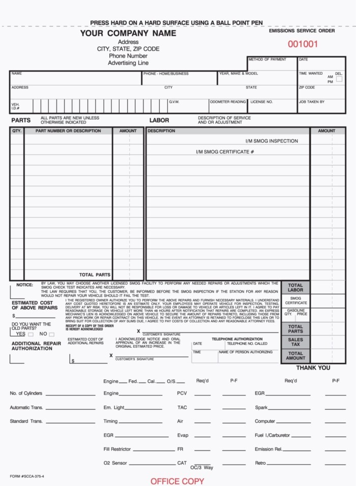 SCCA-375 Emissions Service Order