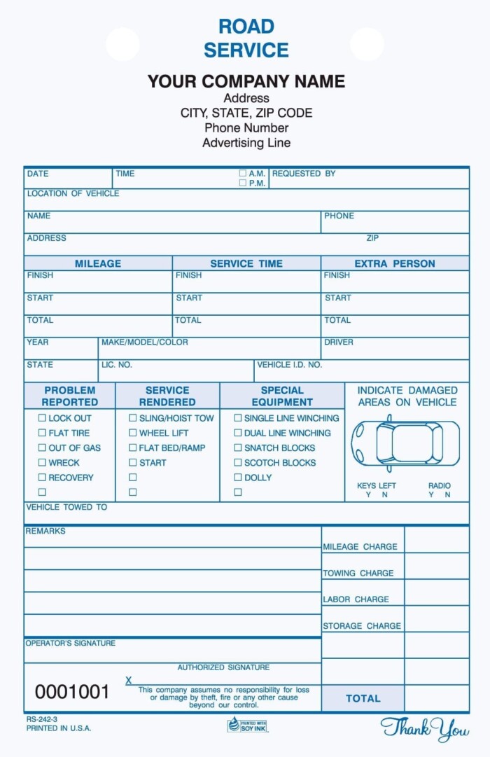 RS-242 Road Service Forms