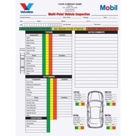 2 Part Multi Point Vehicle Inspection Forms Carbonless