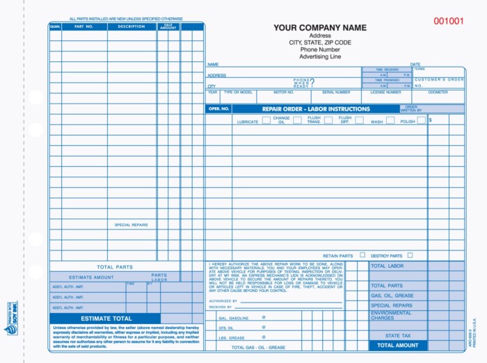 3 Part Auto Repair forms AROCC-664