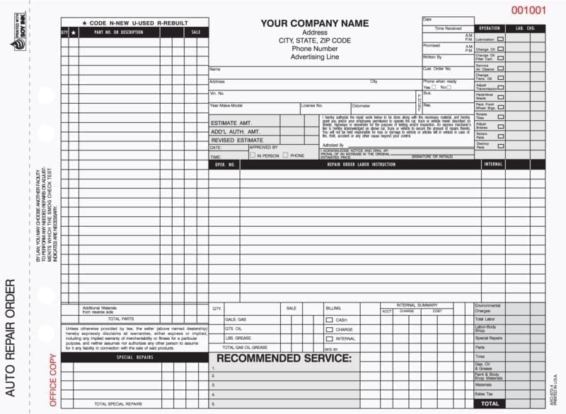 4 Part Auto Repair Form with Carbon