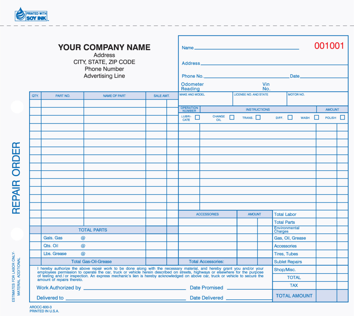 4 Part Auto Repair Invoices