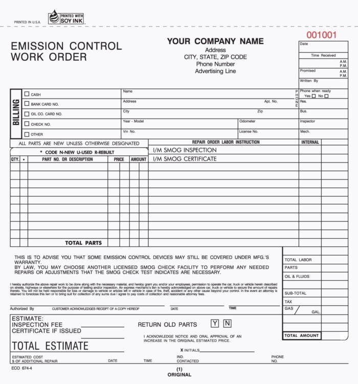 ECO-674 Emission Control Work Orders