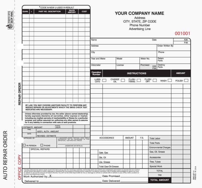 AROCC-377-4 Auto Repair Order California Valid