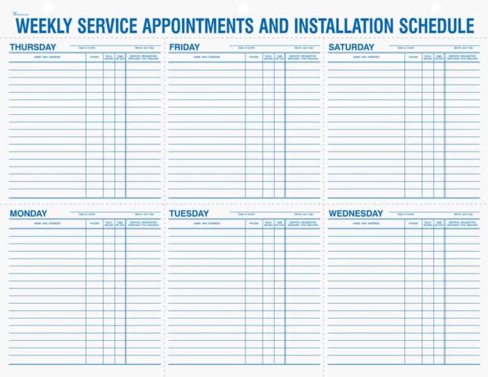 Weekly Service Appointment Pad 9927