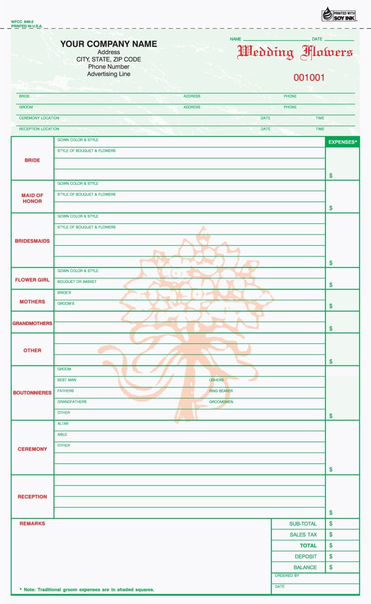 Printable Florist Order Form Printable Forms Free Online