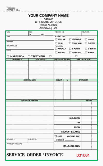 Pest Control Service Order/Invoices
